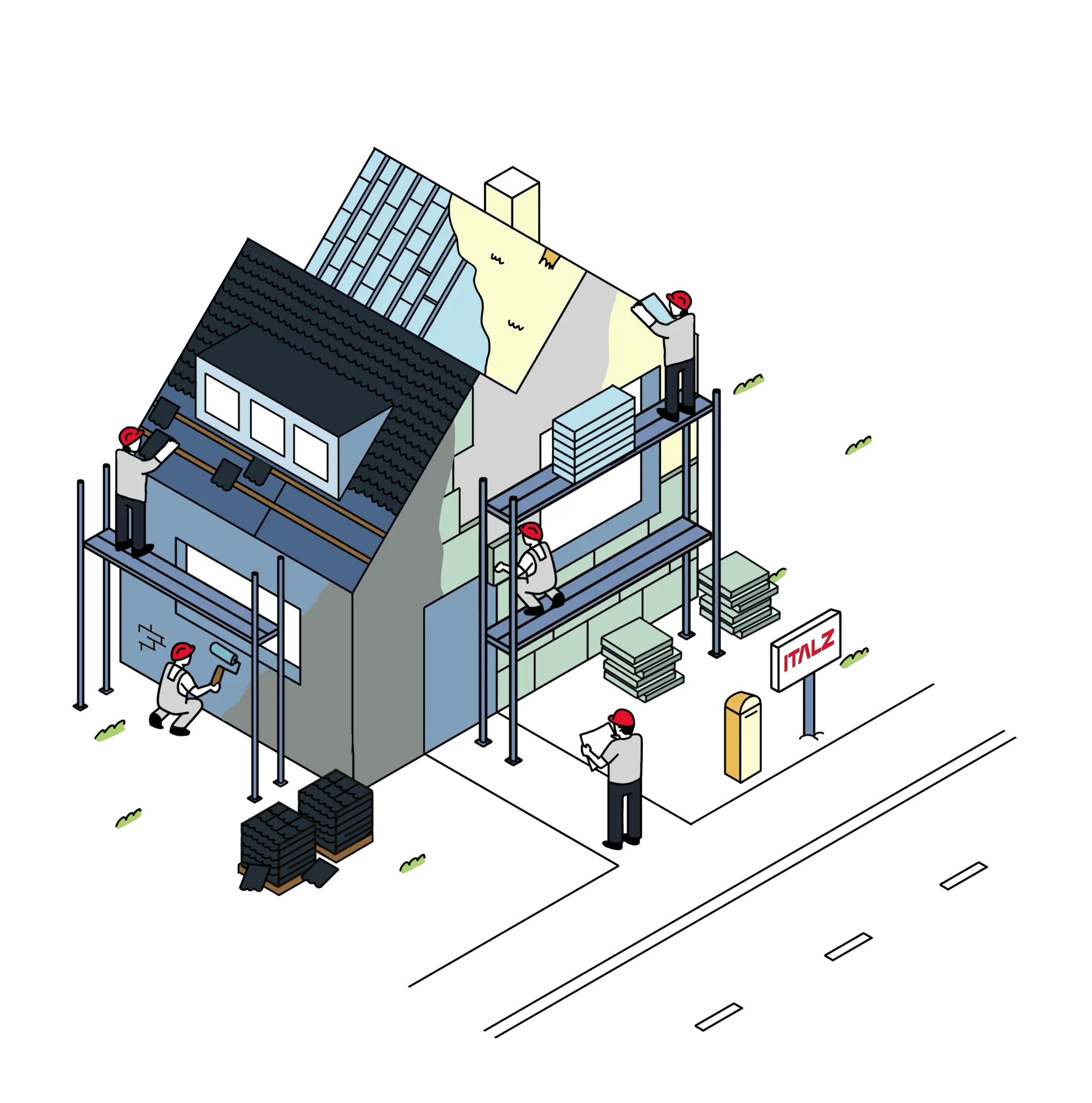 Illustration de travaux de rénovation pour atteindre les normes PEB